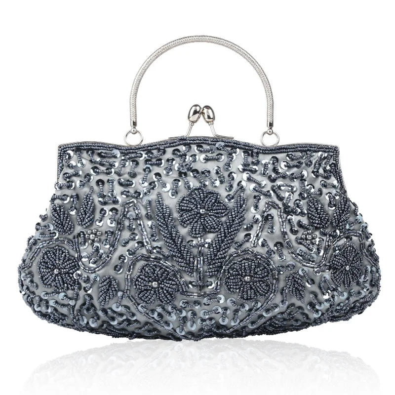 Handmade Beaded Evening Clutch Bag With Kiss Lock And Strap