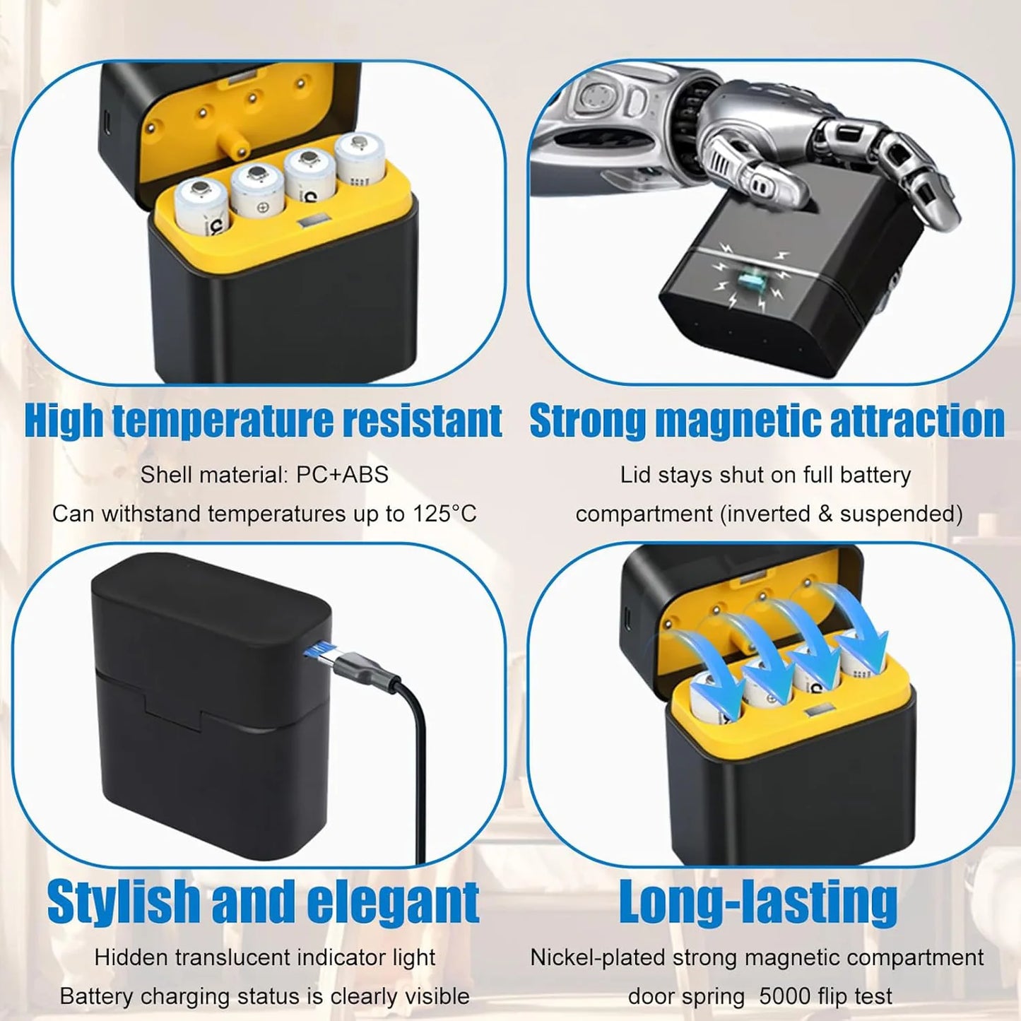 4-Slot Smart Battery Charger For AA Li-ion Batteries Type-C Cable