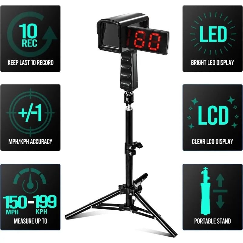 Baseball Radar Gun With Tripod LED Display And Speed Sensor