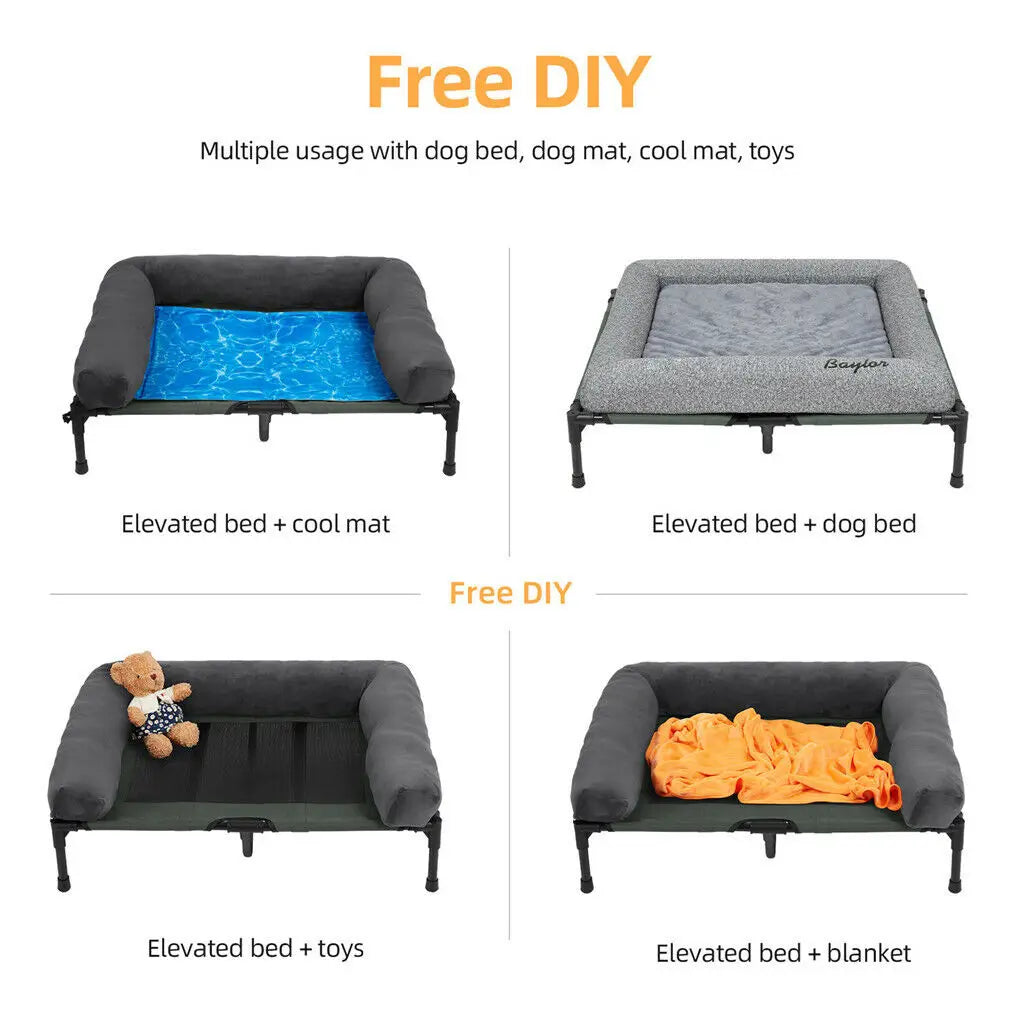 BINGOPAW Elevated Pet Bed For Indoor Outdoor Lounger With Detachable Bolster