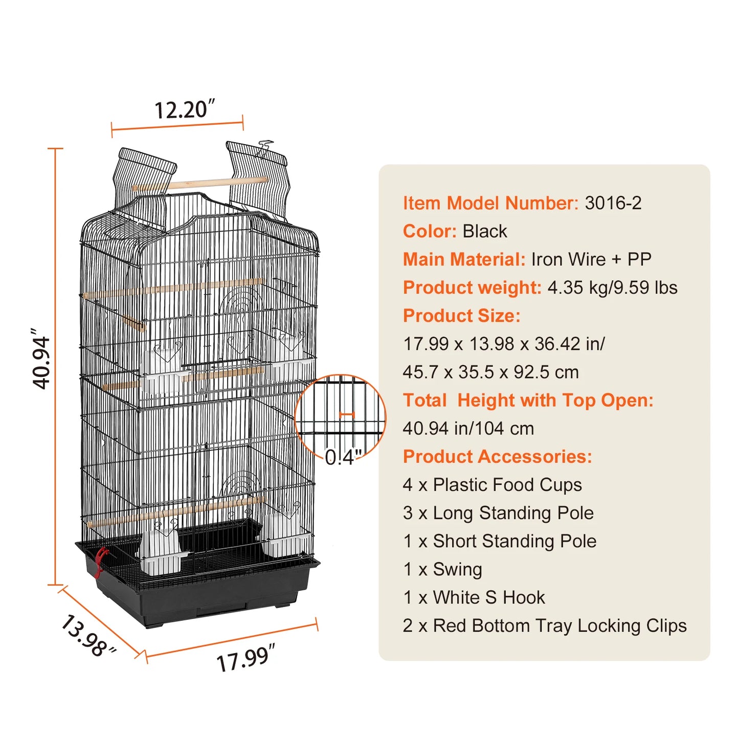 SucceBuy Open Top Hanging Bird Cage With Swing And Perch