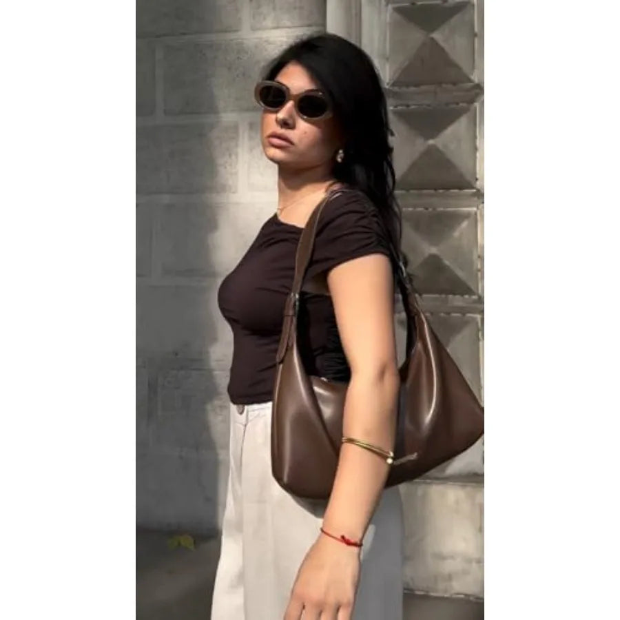 Genuine Leather Shoulder Purses for Women Crescent Hobo Bag