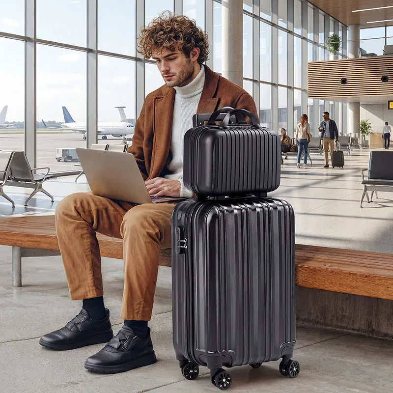 2-Piece Hardside Carry-On Luggage Set With USB Port TSA Lock
