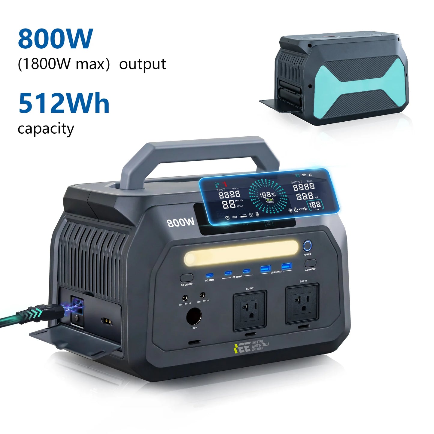IEE P800 Portable Power Station 512Wh LiFePO4 Solar Generator