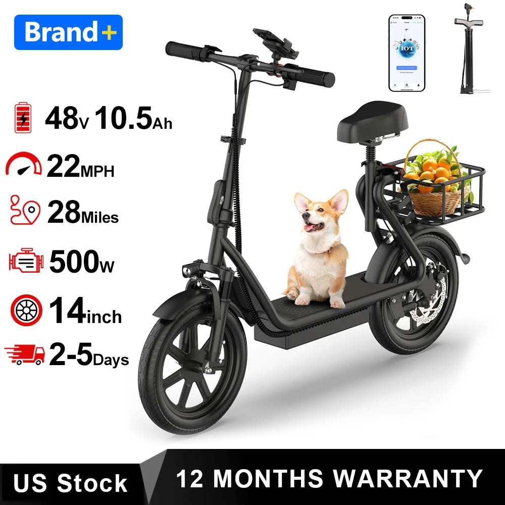 AOVOPRO Electric Scooter With Seat Foldable 28 Mile Range