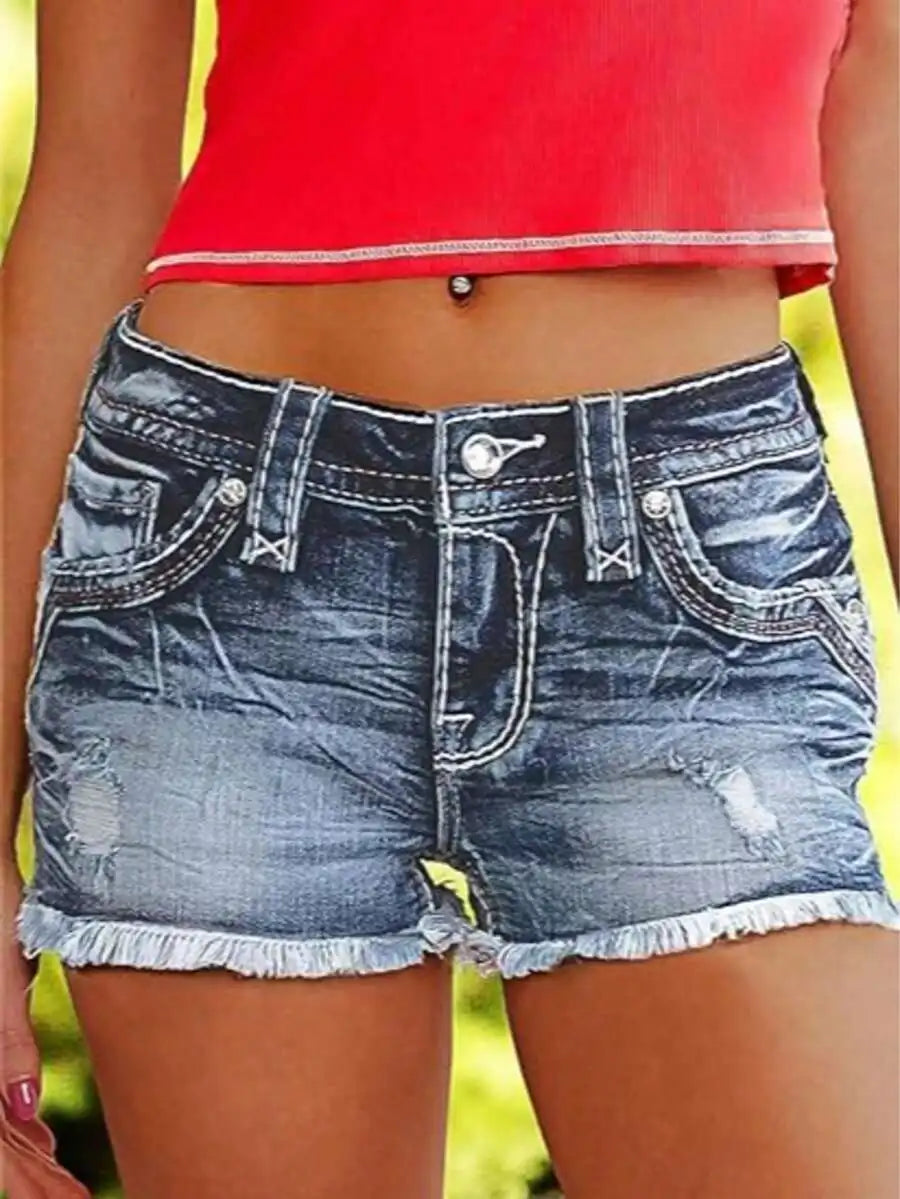 Womens High Stretch Denim Ripped Straight Shorts Casual Summer
