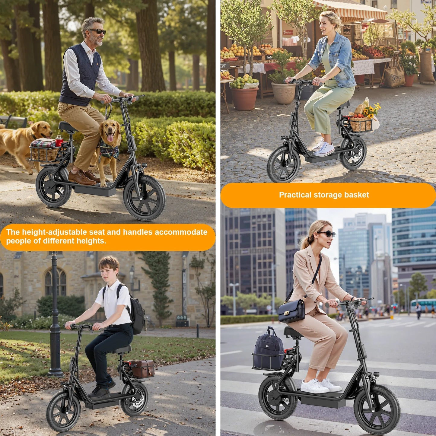 AOVOPRO Electric Scooter With Seat Foldable 28 Mile Range