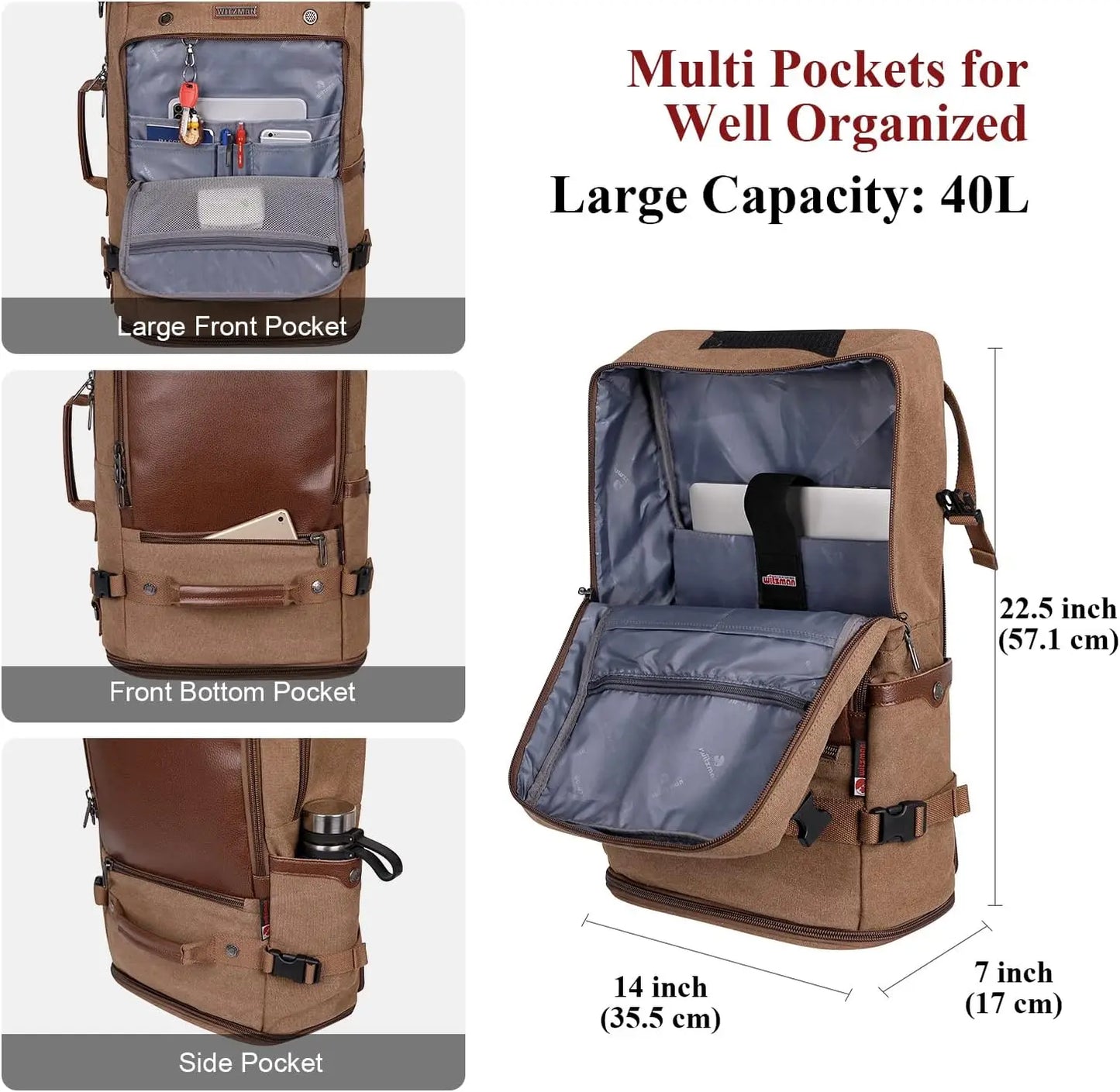 Travel Canvas Backpack Carry On Luggage With Shoe Compartment