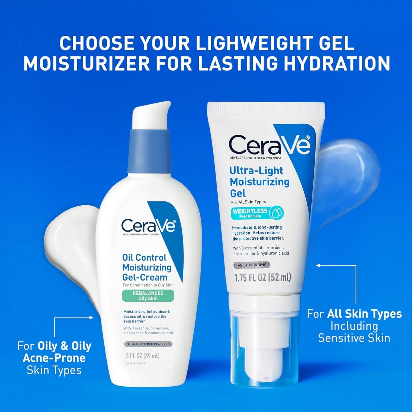 CeraVe Ultra-Light Hydrating Face Moisturizer Gel Ceramides Niacinamide