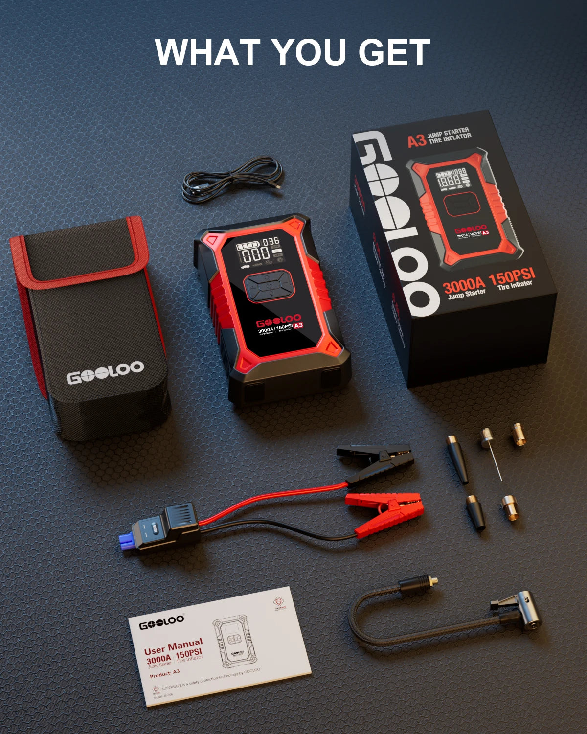 GOOLOO A3 Jump Starter With Air Compressor 3000A Portable