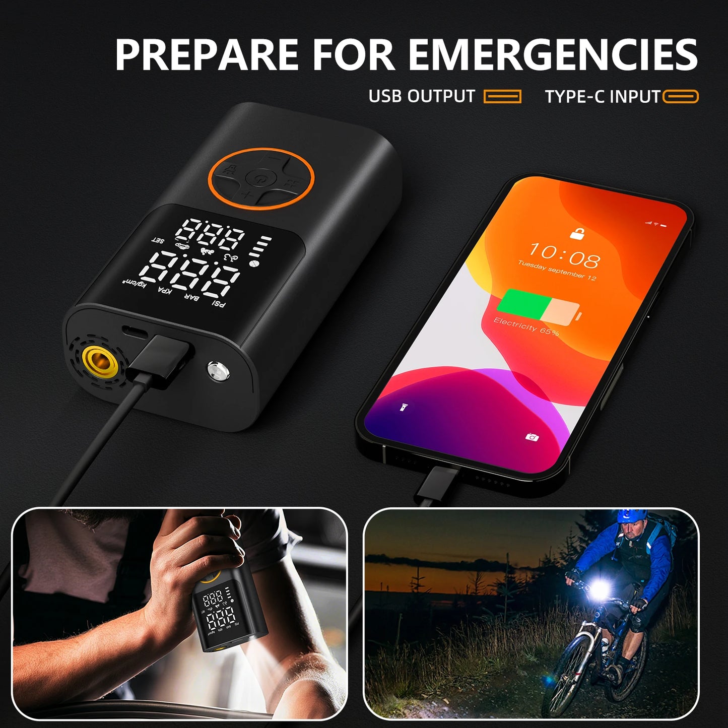 Portable Air Pump With Power Bank 150 PSI Tire Inflator