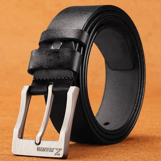 Genuine Leather Mens Belt With Metal Buckle Cowhide