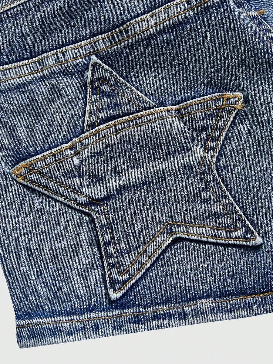 Punk Style Star Pocket Denim Super Mini Shorts Slim Fit