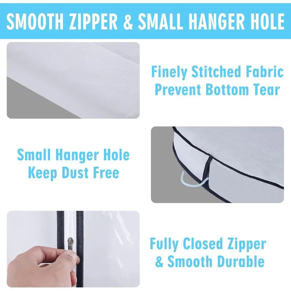Clear Garment Bags With 4-Gussets For Hanging Clothes