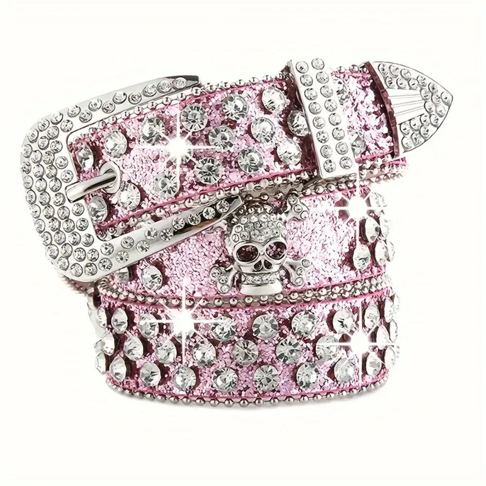 Rhinestone Western Cowgirl Belt PU Leather Sparkling Accessory Women