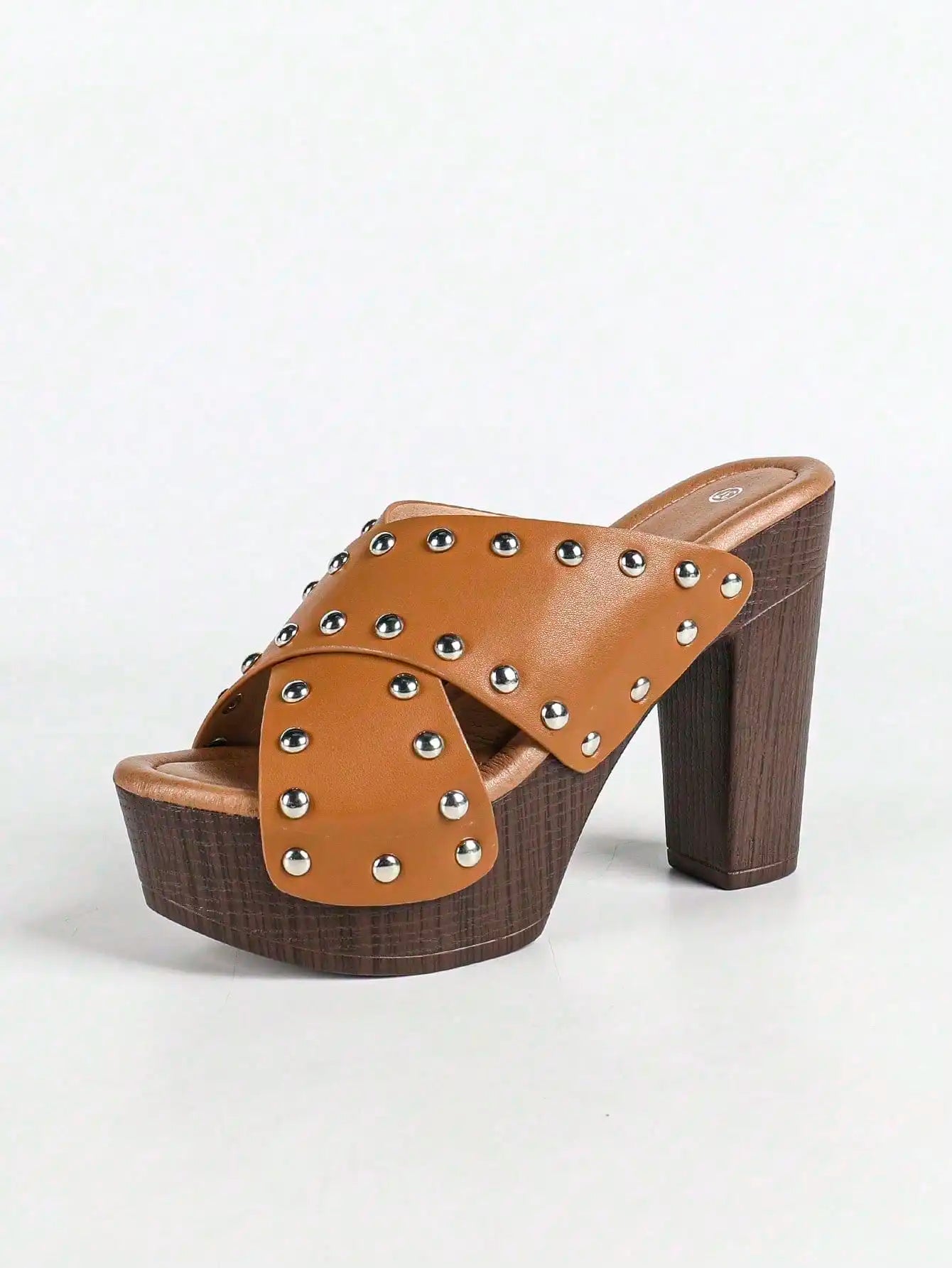 Womens Platform Sandals With Chunky Heels Leather Peep Toe Mules