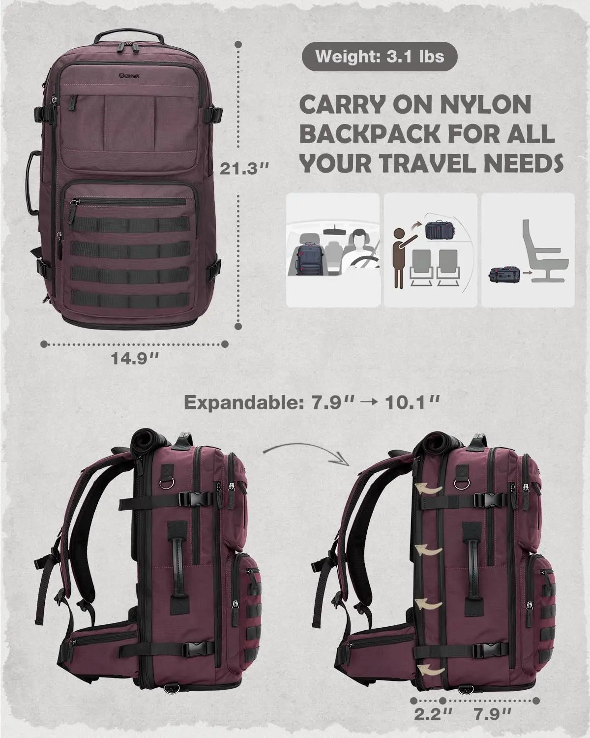Carry On 3 In 1 Convertible Travel Backpack For Work