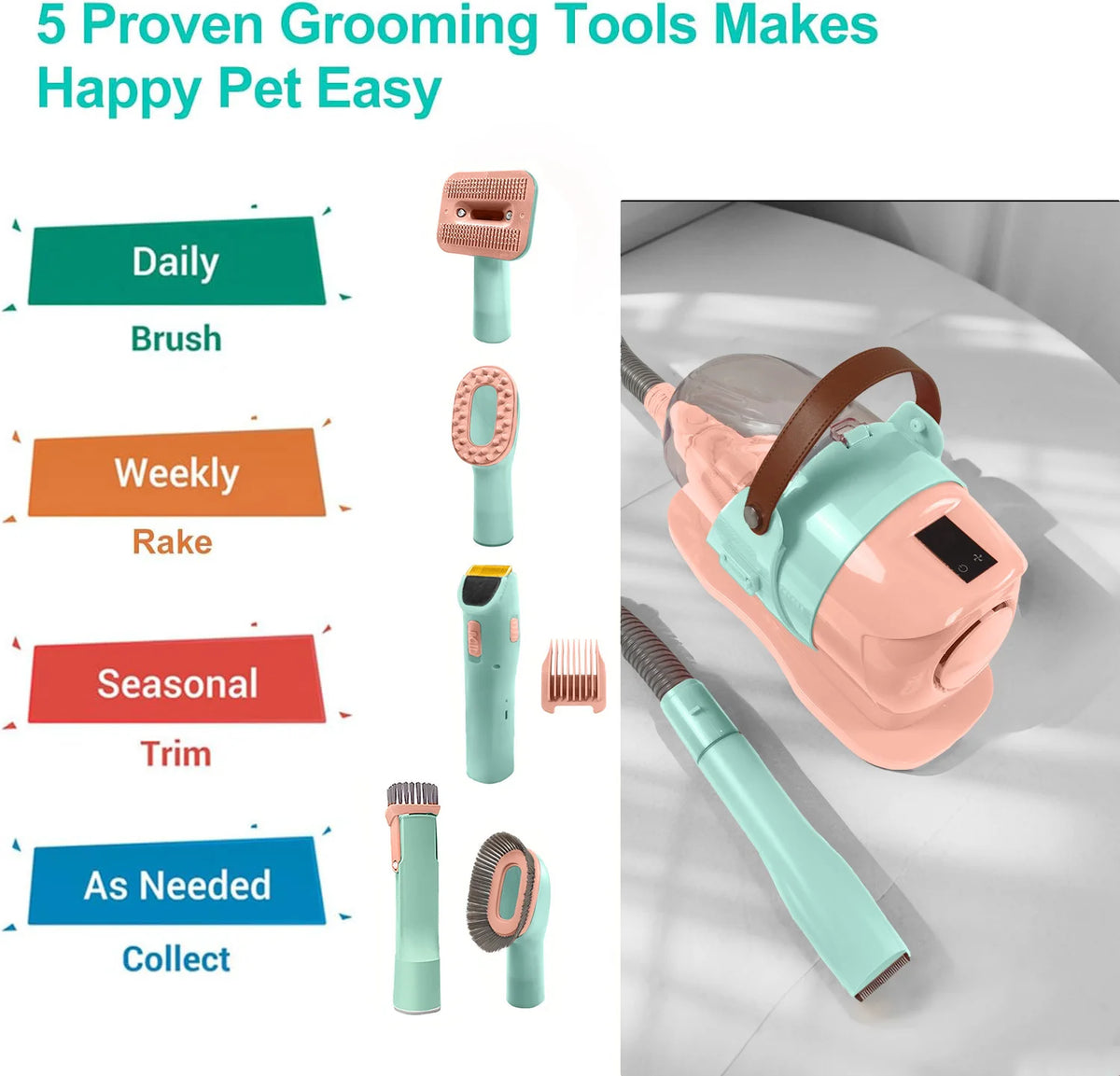 Pet Grooming Vacuum Kit With Professional Clipper And Hair Removal
