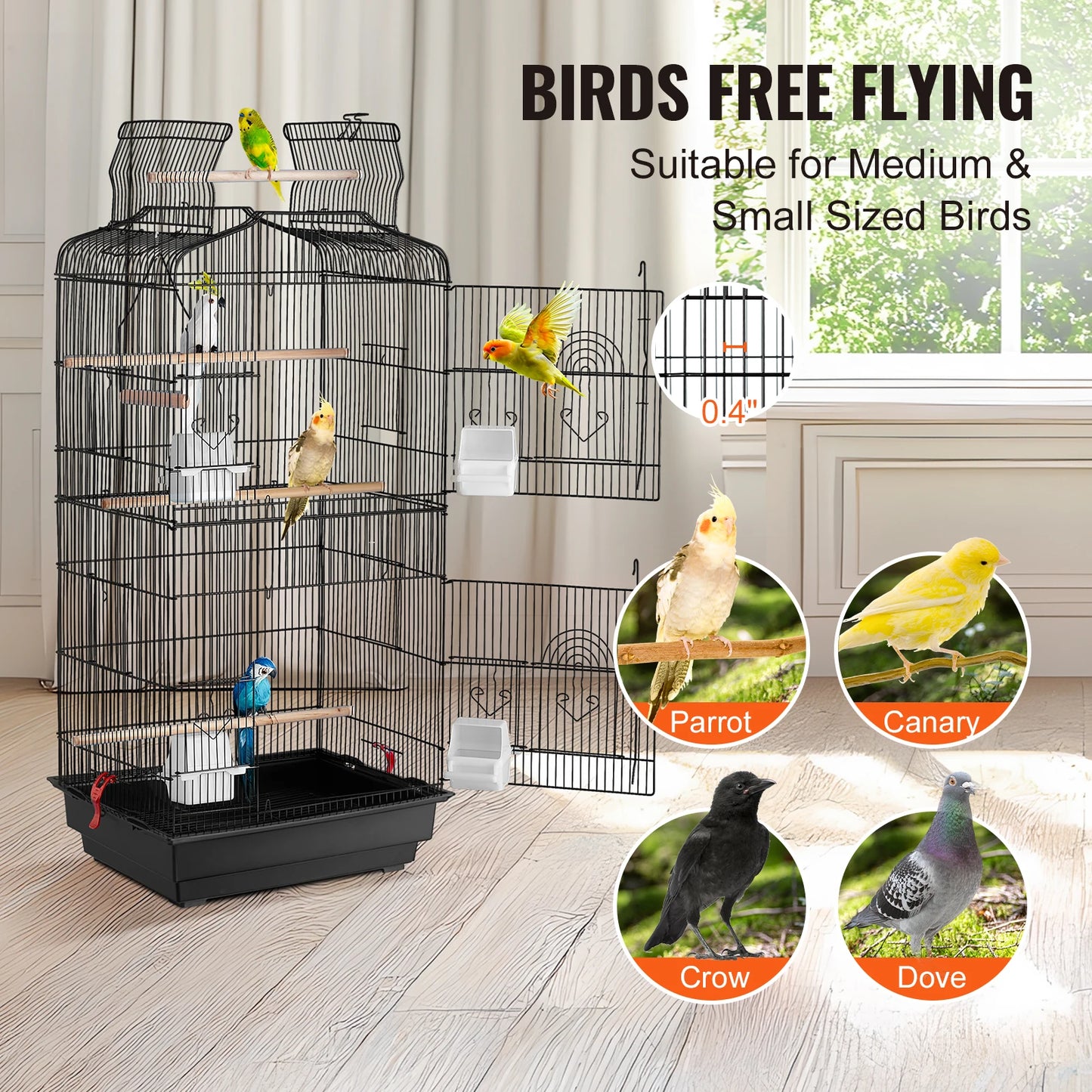 SucceBuy Open Top Hanging Bird Cage With Swing And Perch