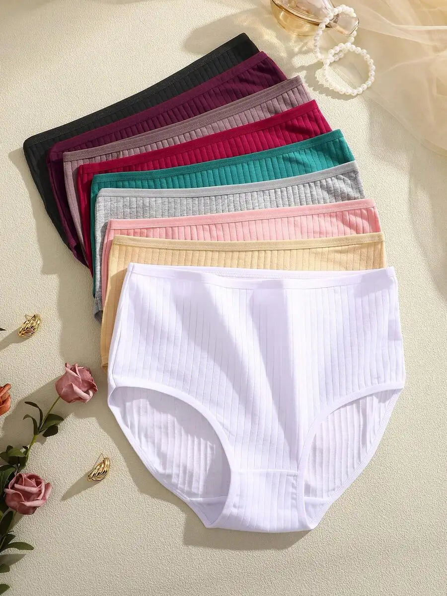 Women 100 Percent Cotton Ribbed High Waisted Briefs Soft Comfortable