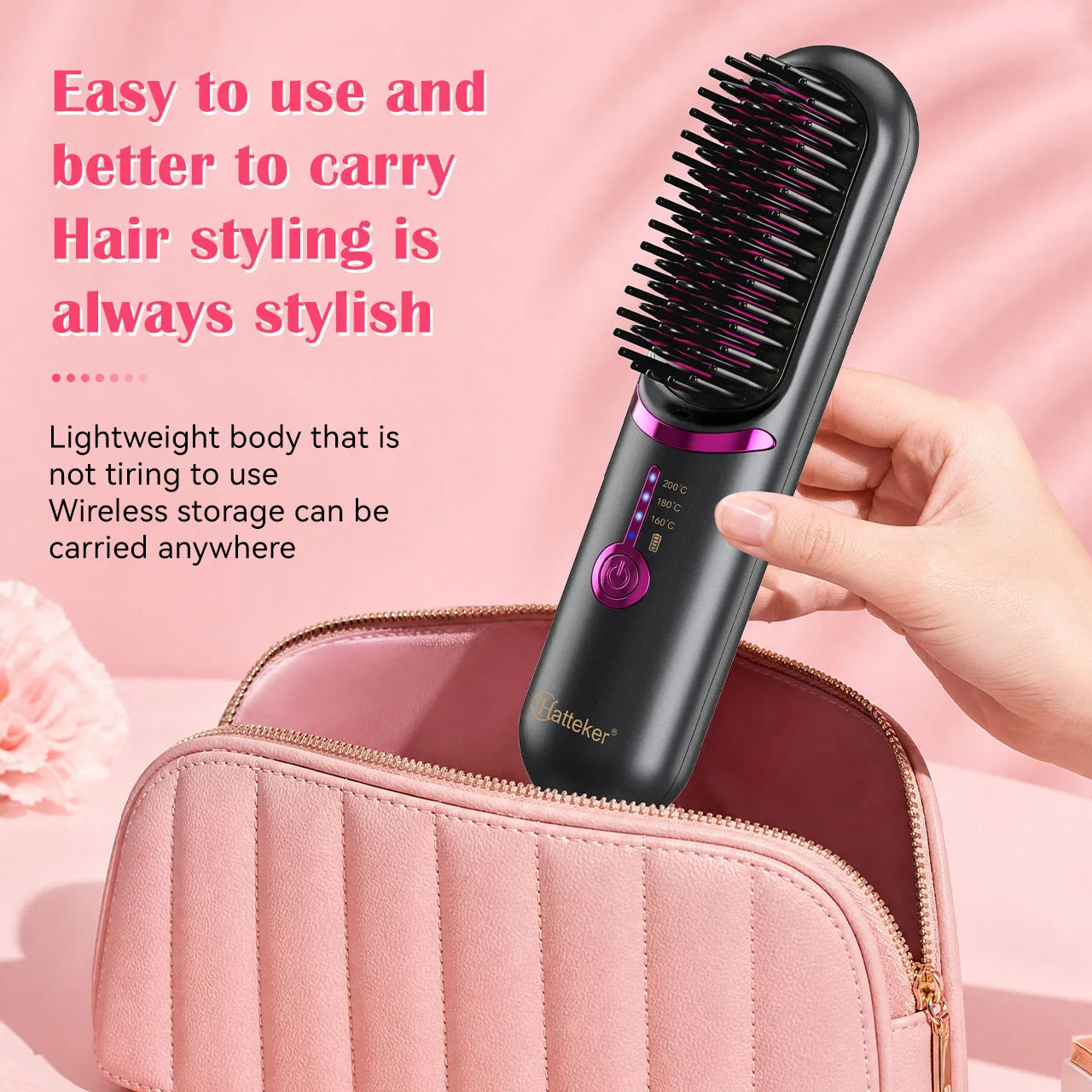 Hatteker Wireless Rechargeable Hair Straightening Comb With Three Heat Levels