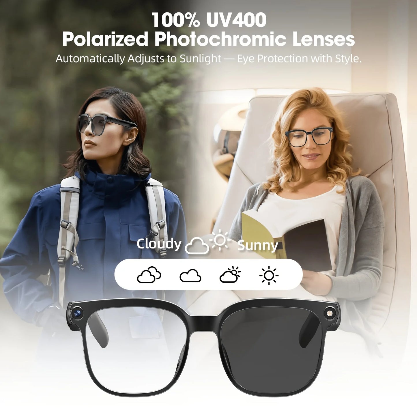 Smart Camera Glasses With AI Translator And Bluetooth Audio