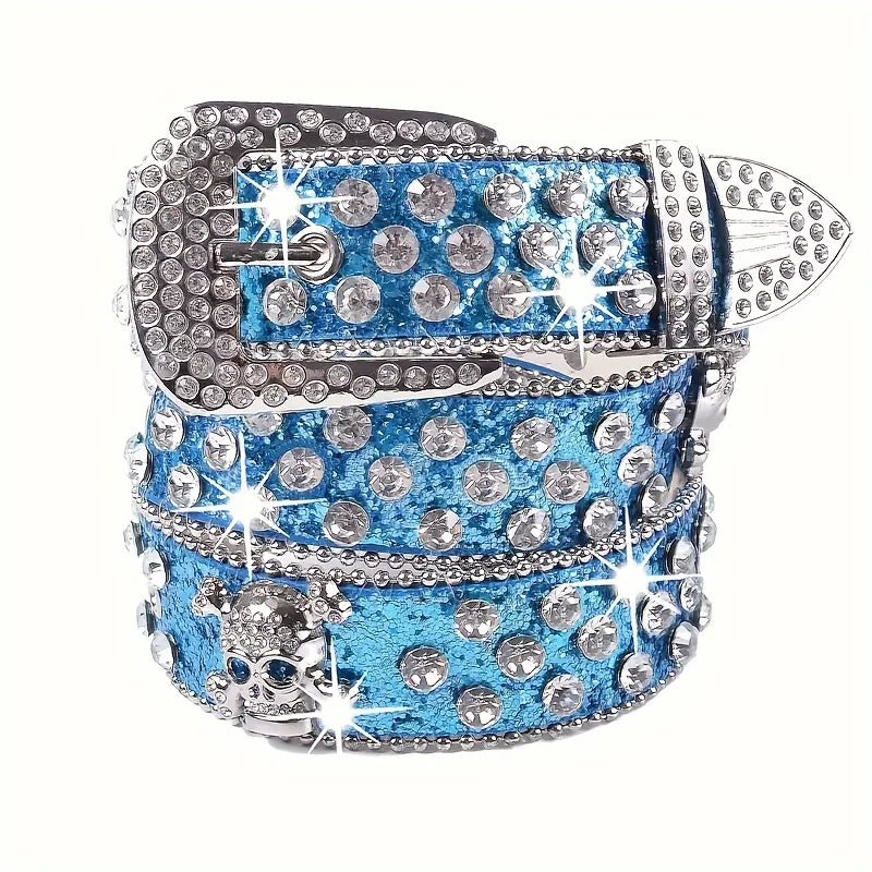 Rhinestone Western Cowgirl Belt PU Leather Sparkling Accessory Women