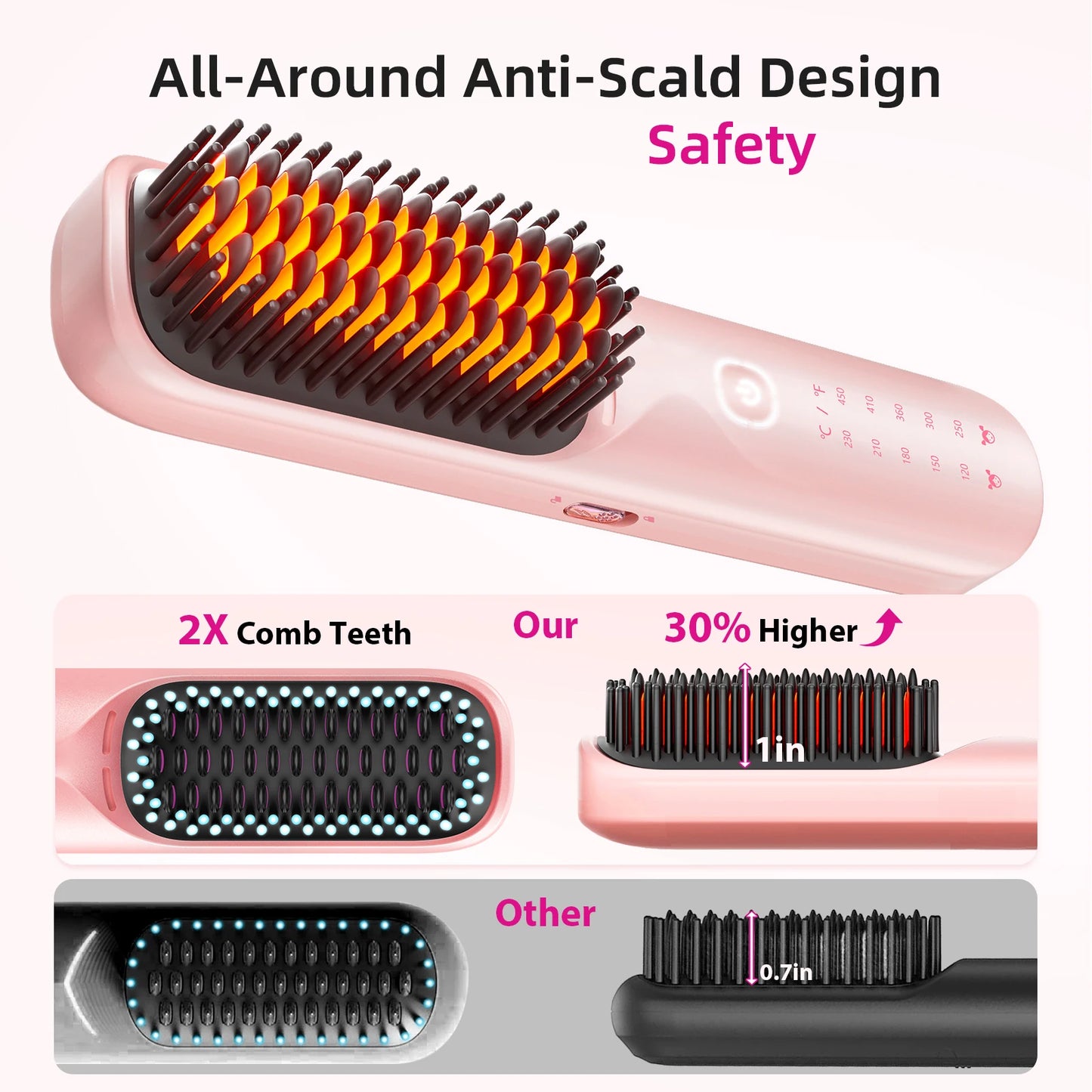 BOPCAL 2 In 1 Hair Straightener Brush Cordless Curling Comb