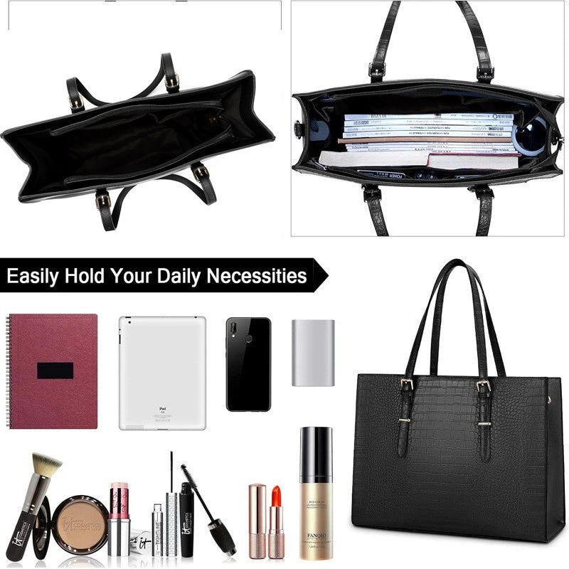 PU Laptop Tote Bag Large Capacity With Zipper And Detachable Strap