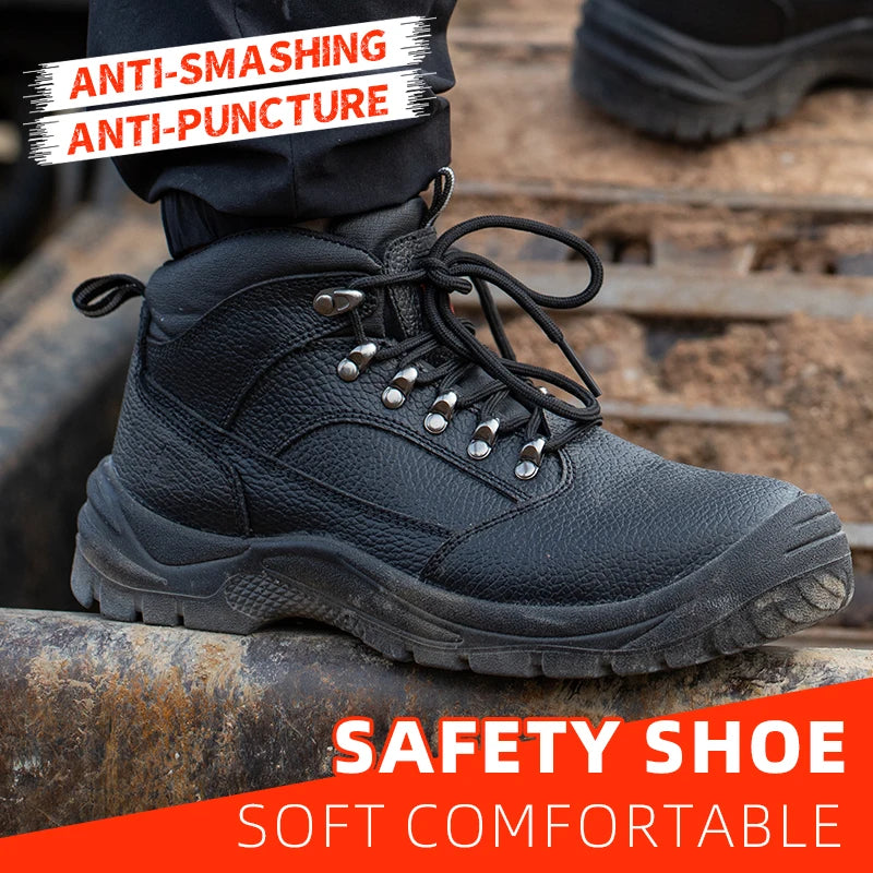 Puncture Proof Anti Skid Steel Toe High Top Work Shoes