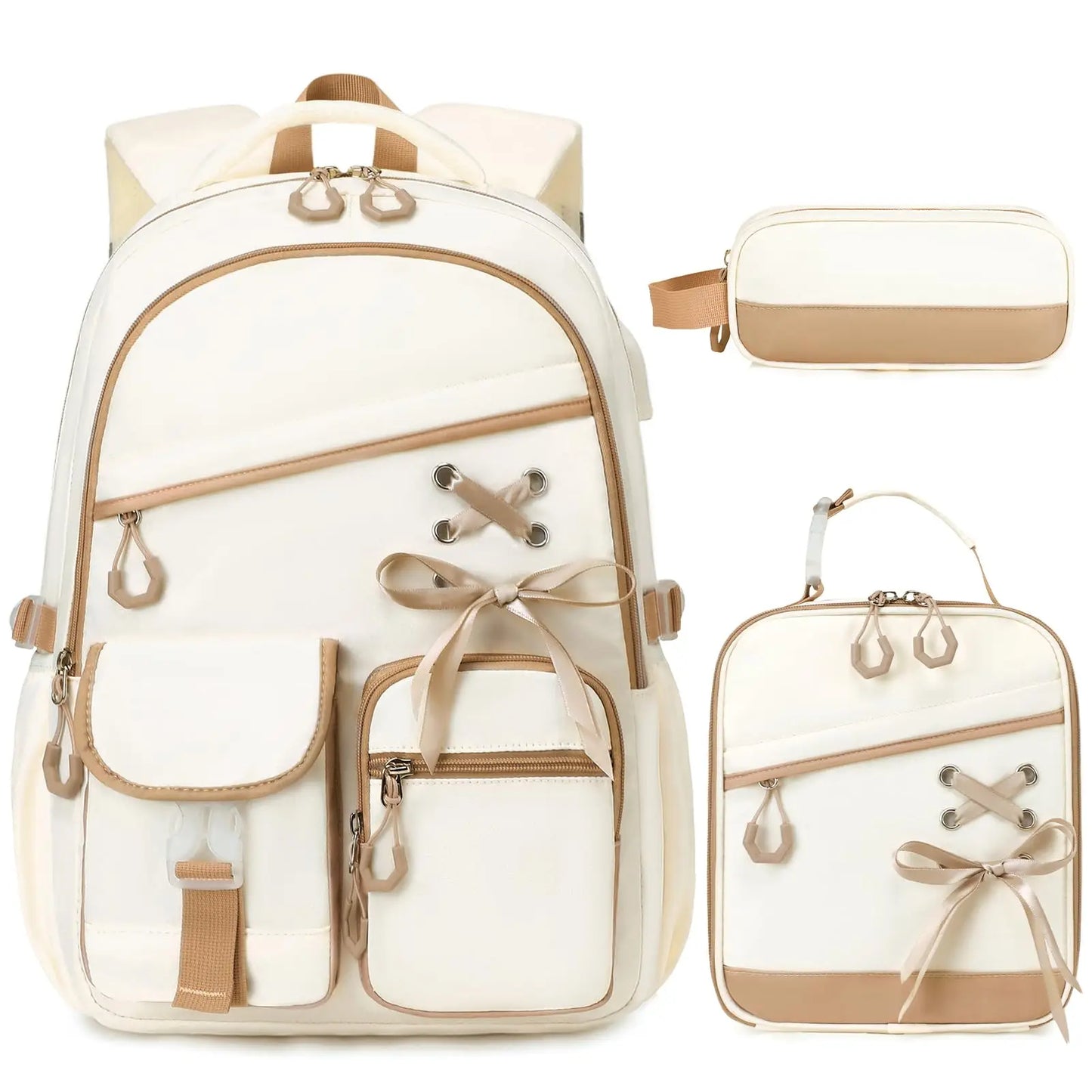 Adult Waterproof 3 Piece Backpack Set With Lunch Bag And Pencil Case