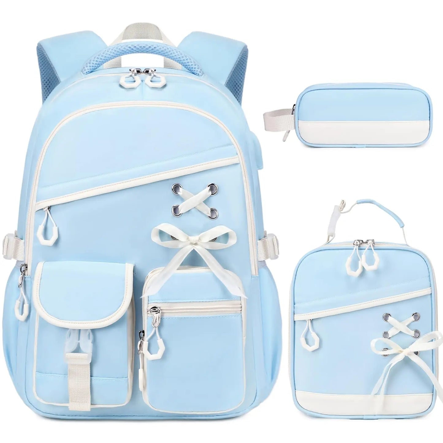 Adult Waterproof 3 Piece Backpack Set With Lunch Bag And Pencil Case