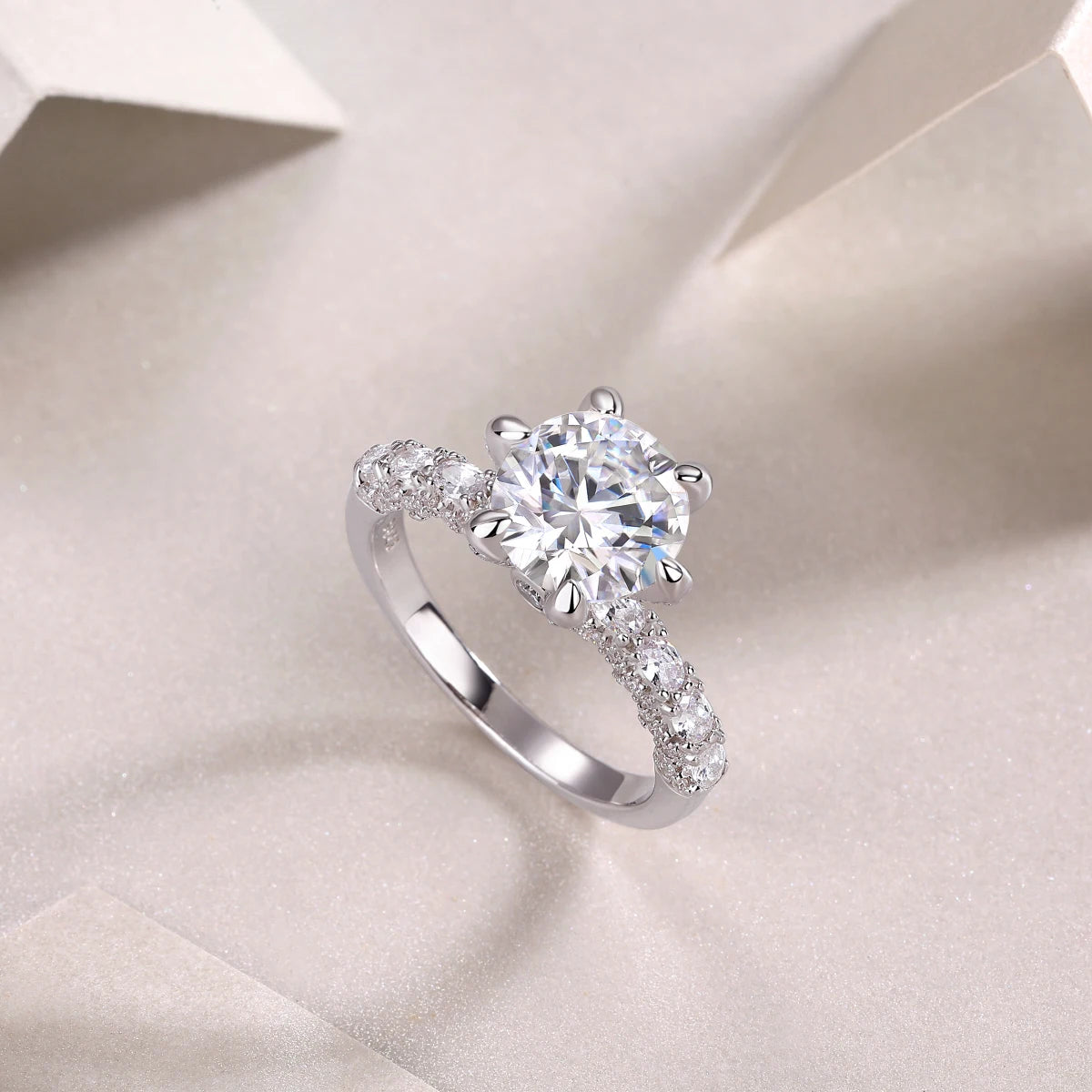 JIUZUAN Moissanite Engagement Ring 925 Sterling Silver