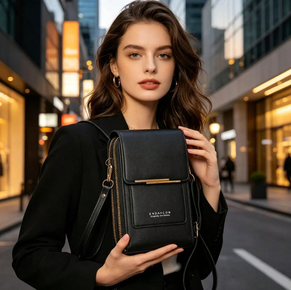 PU Crossbody Bag For Women With Card Slots Zipper Pocket