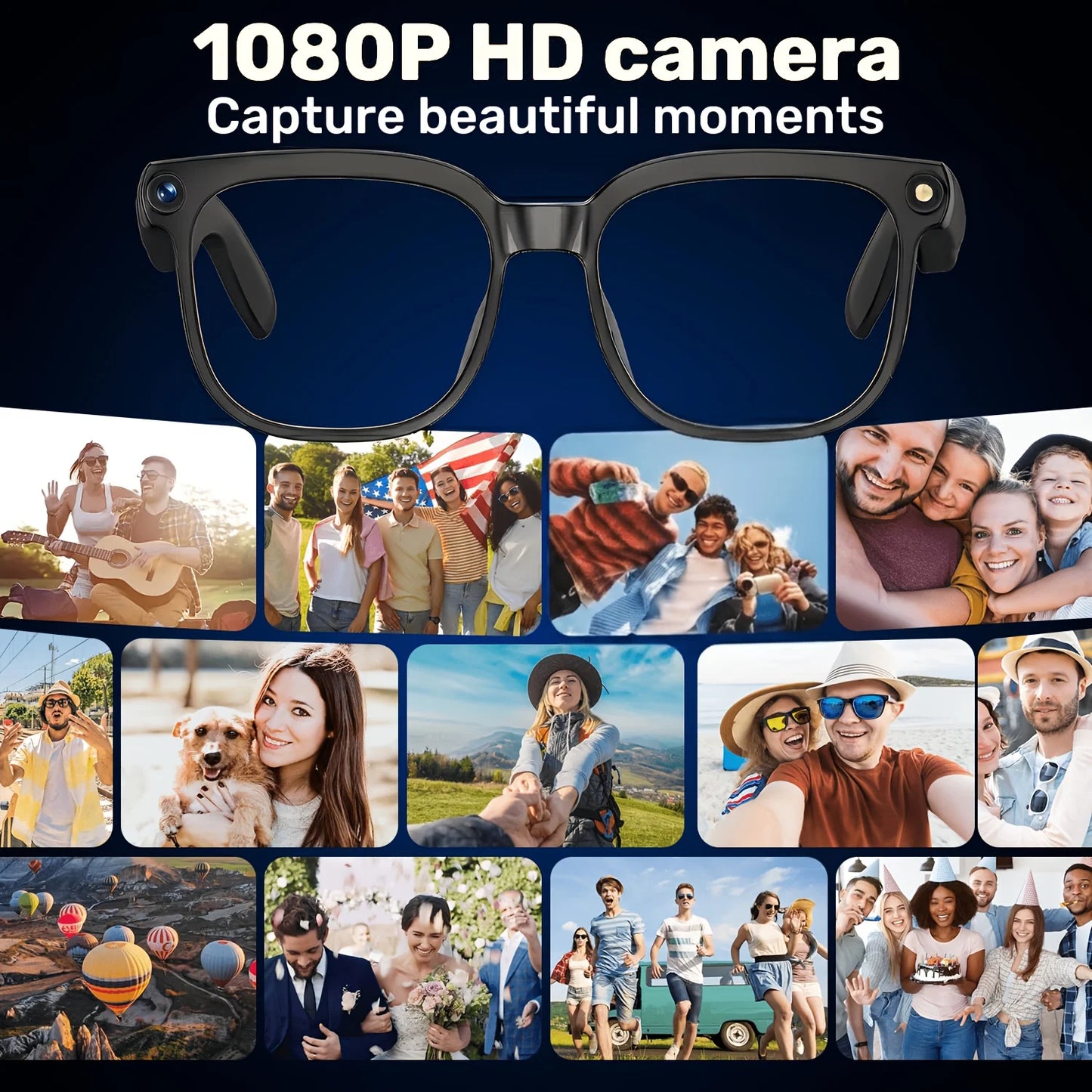 Smart Camera Glasses With AI Translator And Bluetooth Audio