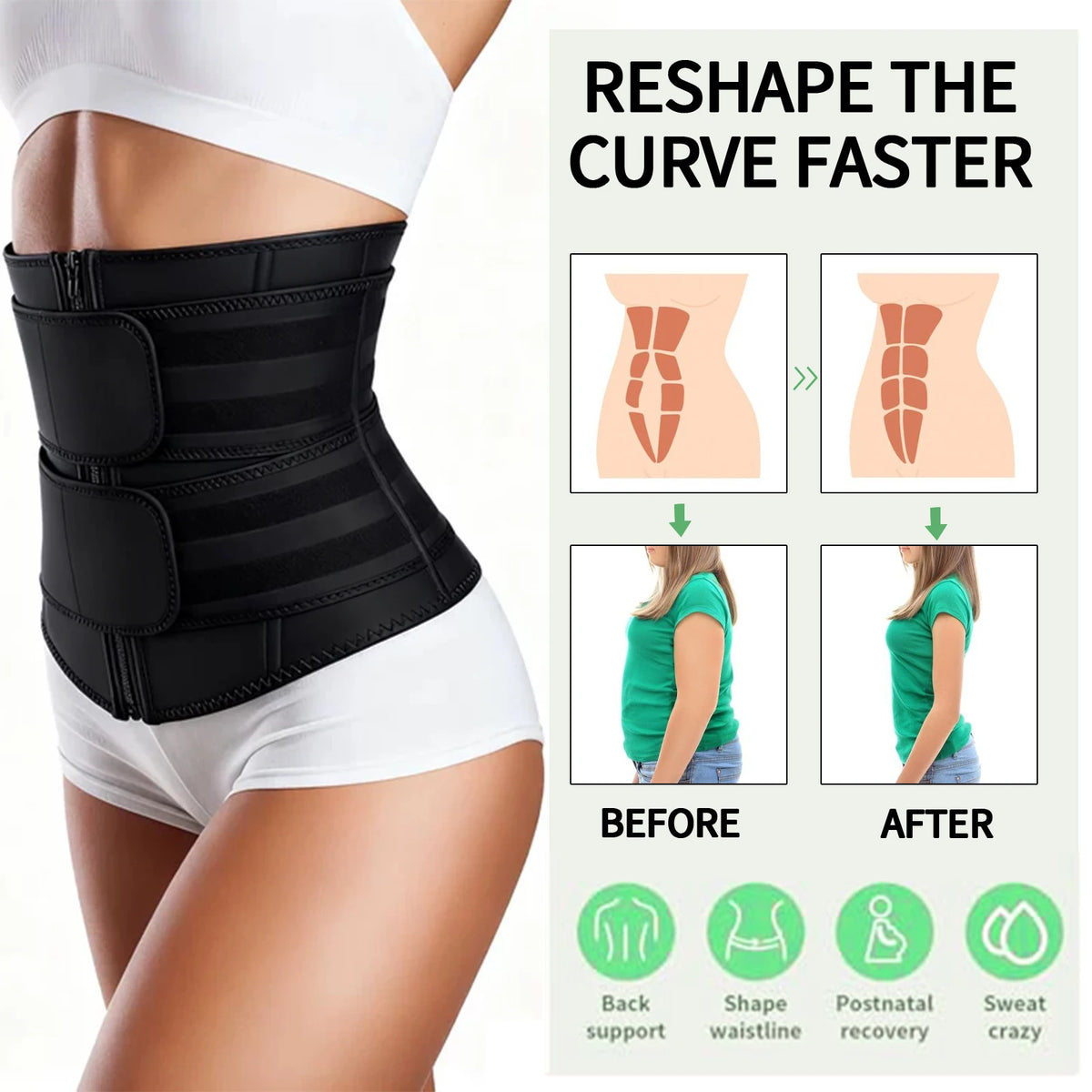 Women Adjustable Neoprene Waist Trainer Corset for Tummy Control
