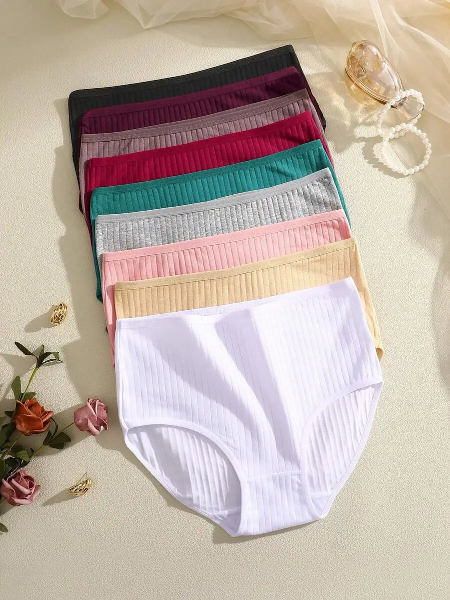 Women 100 Percent Cotton Ribbed High Waisted Briefs Soft Comfortable