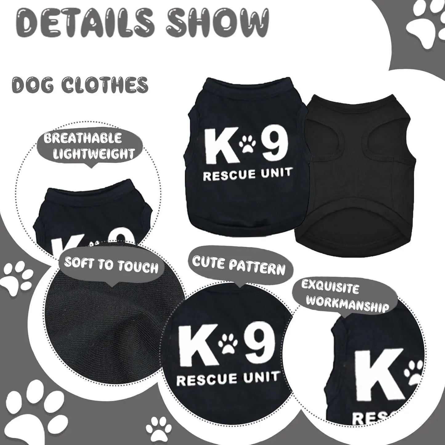 4Pack Dog Shirt Set Soft Polyester Tees With Cute Patterns