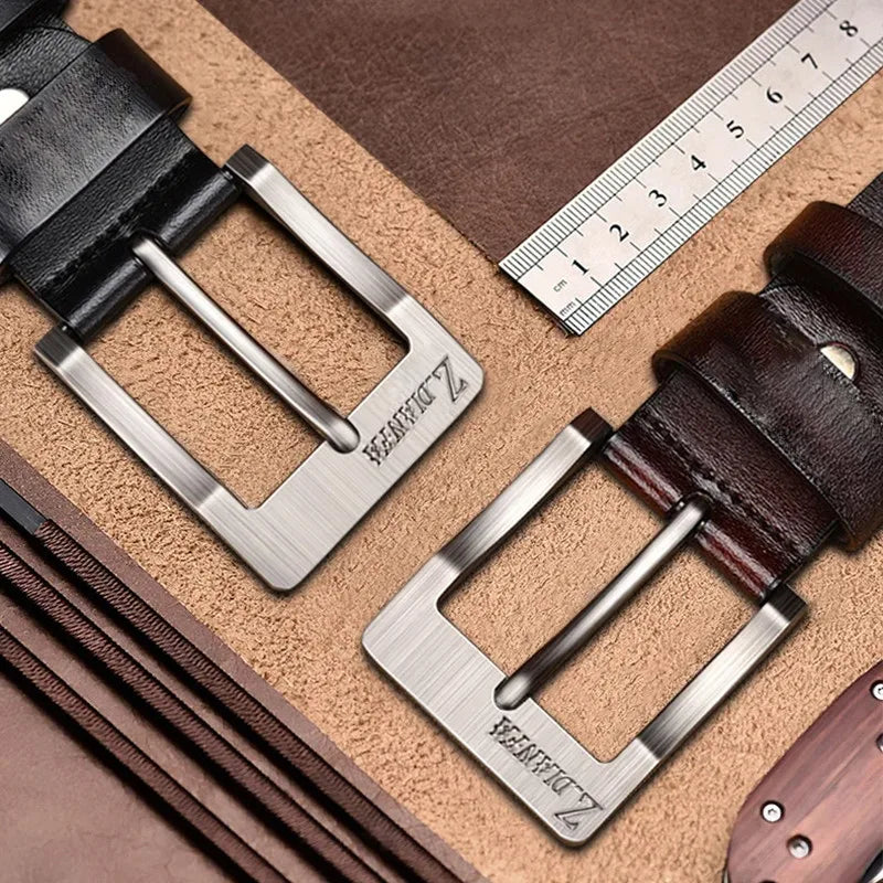 Genuine Leather Mens Belt With Metal Buckle Cowhide