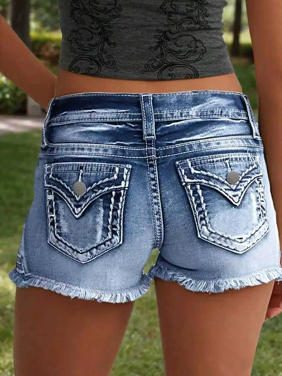 Womens High Stretch Denim Ripped Straight Shorts Casual Summer