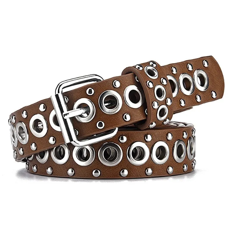 Women Fashionable Rivet Needle Buckle Thin Waist Belt