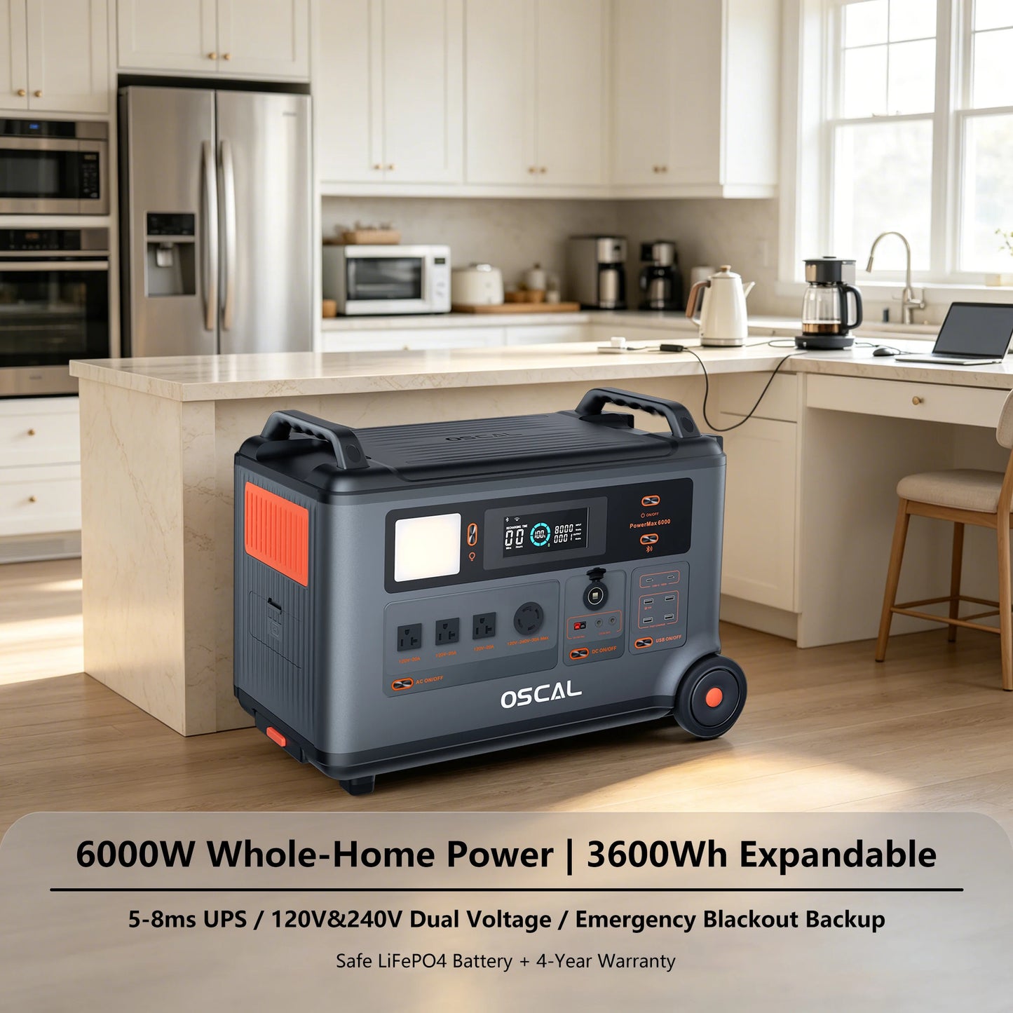 OSCAL PowerMax 6000W Whole Home Solar Generator 3600Wh LiFePO4