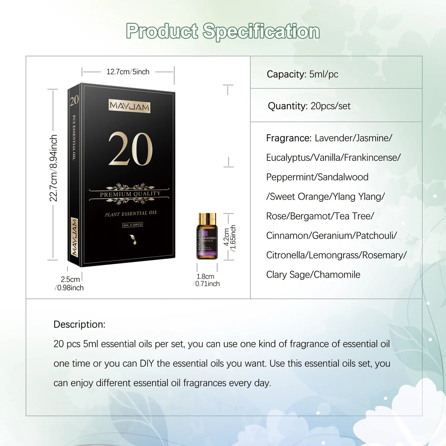 MAYJAM 20 Bottles Essential Oil Gift Set For Diffusers