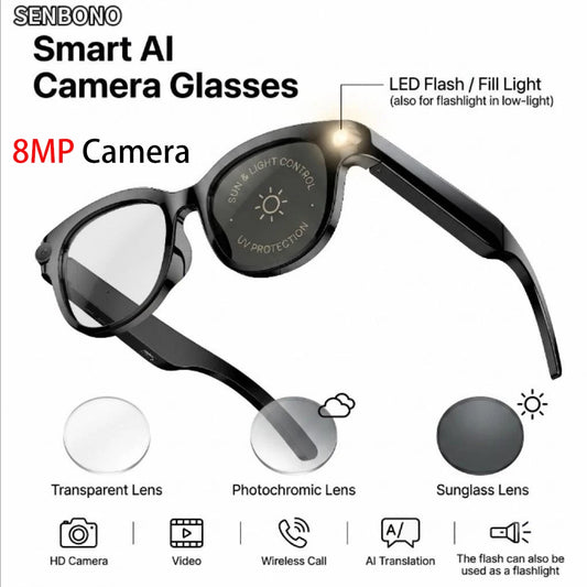 SENBONO AI Smart Glasses With 2MP 5MP 8MP Cameras 4K