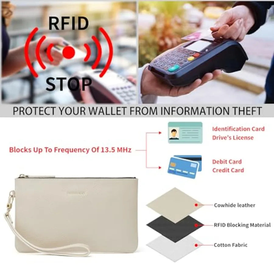 Doris and Jacky Leather Wristlet Clutch With RFID Blocking