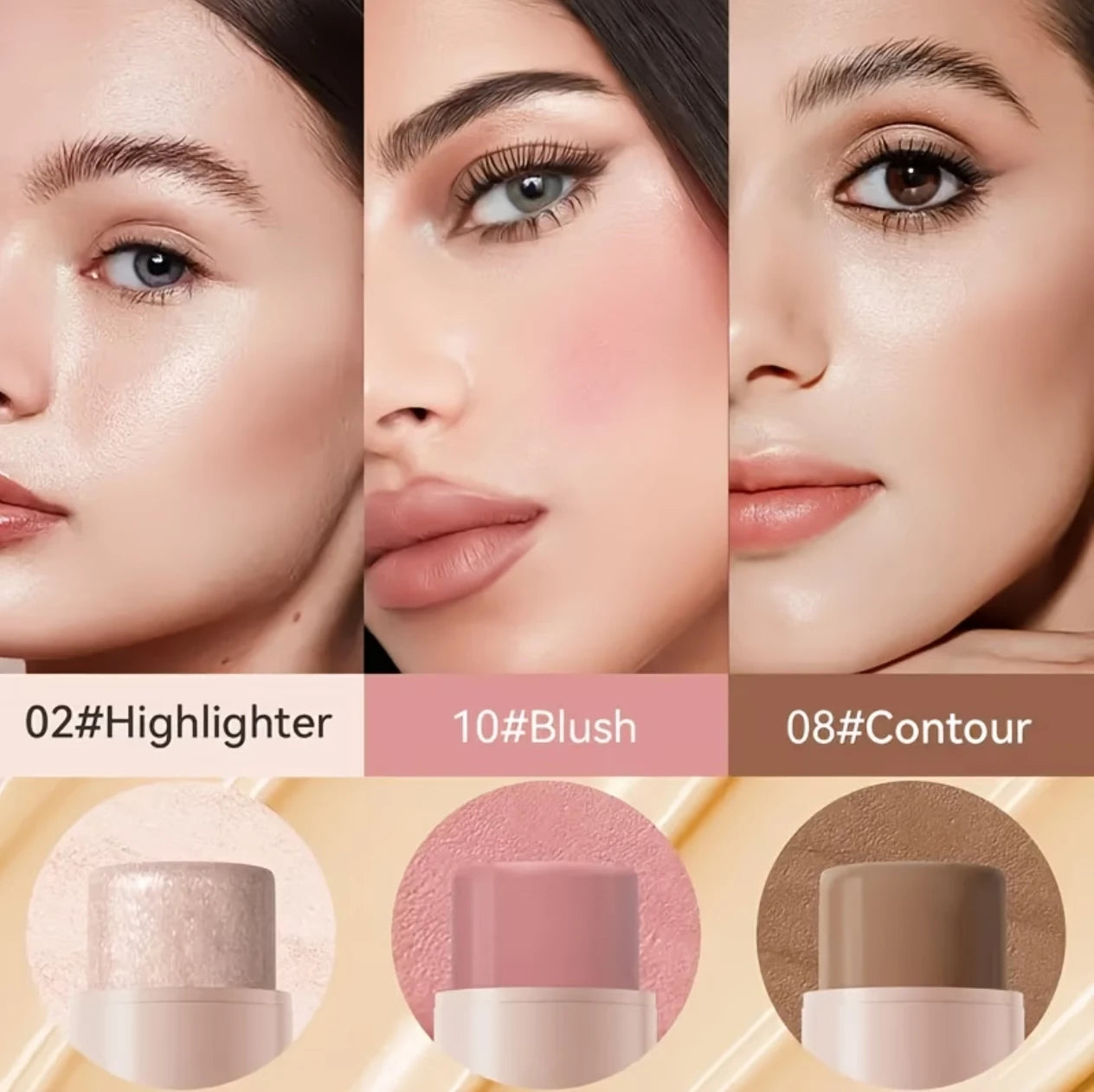 3 Piece Contour Stick Set With Blush Highlighter Bronzer Eyeliner