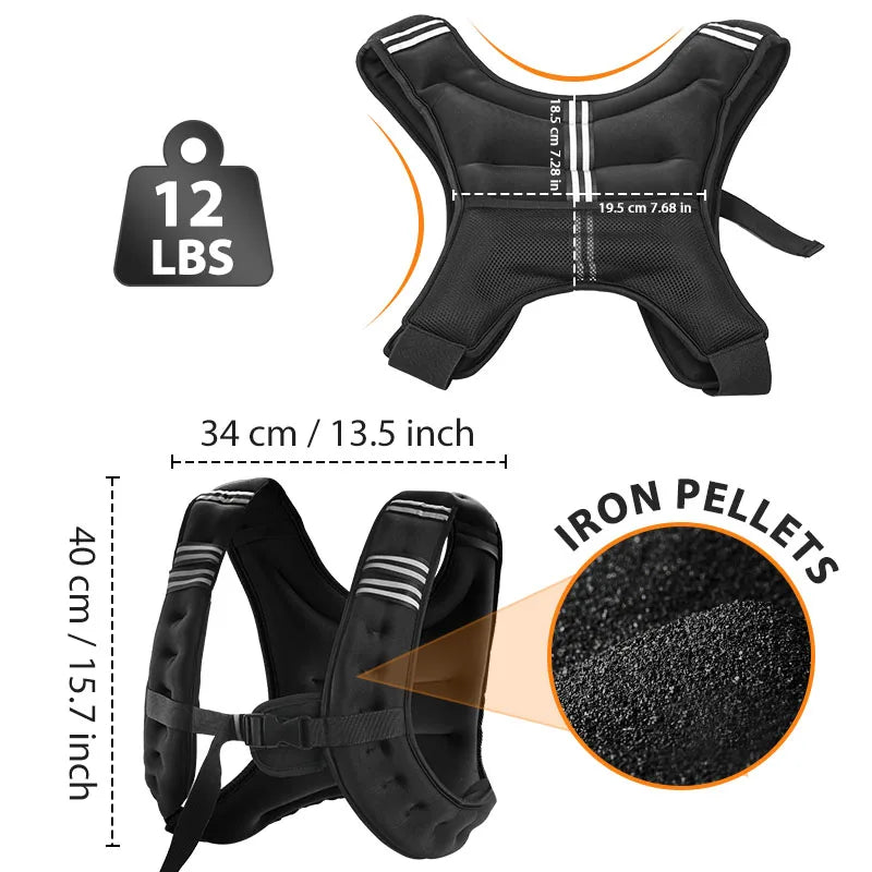 12lb Reflective Weight Vest For Workout And Running