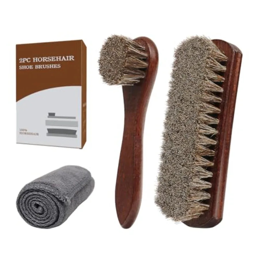 Horse Hair Shoe Brush Kit 3 Piece Leather Care Set