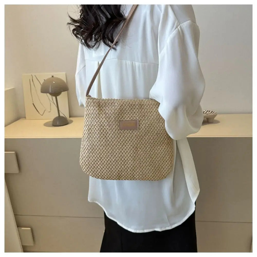 Ladies Straw Crossbody Bag For Women Summer Woven Shoulder Handbag