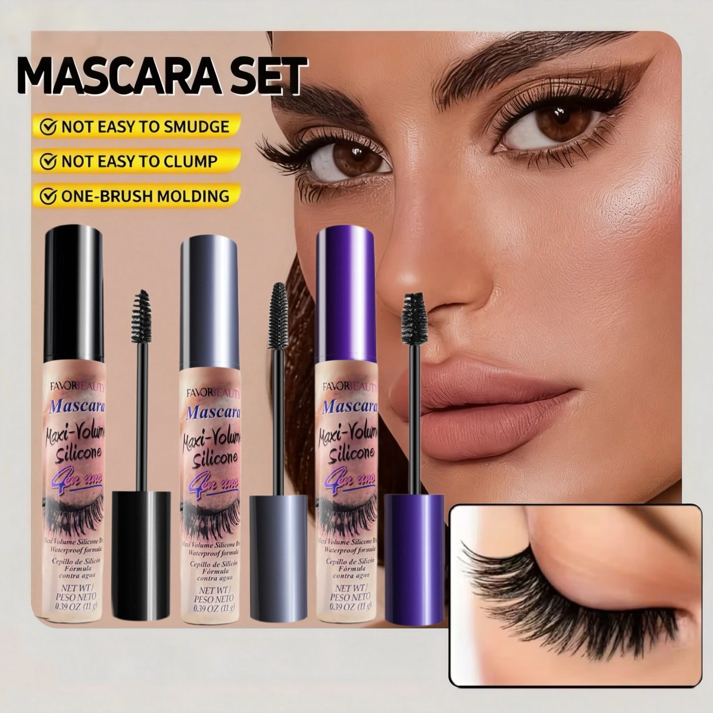 3 Pack Volumizing Mascara Set With Three Brush Heads Waterproof